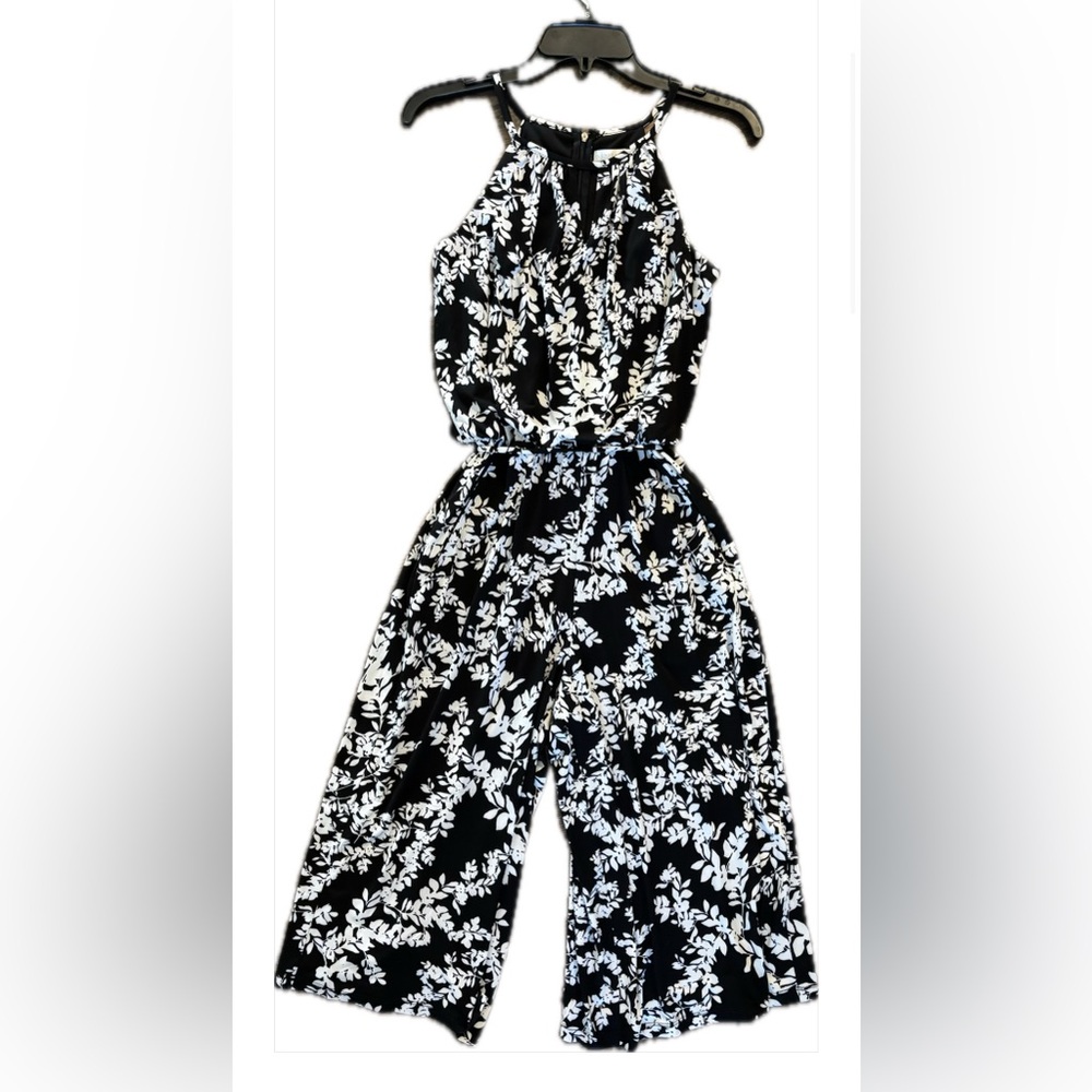 London Times Black and White Floral Jumpsuit